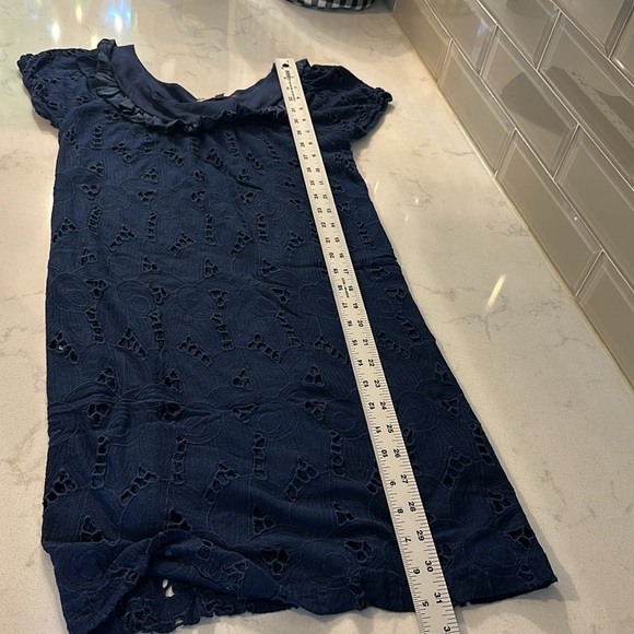 LU LU LAME Made in the USA Eyelet Lace with Silk trim and cap sleeves. blue SzXS - Picture 11 of 12